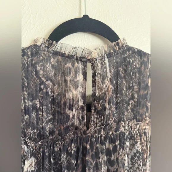 All Saints Perri Noche Animal Print Cap Sleeve Ruffle Mesh Minidress XL *flawed* - Picture 9 of 11